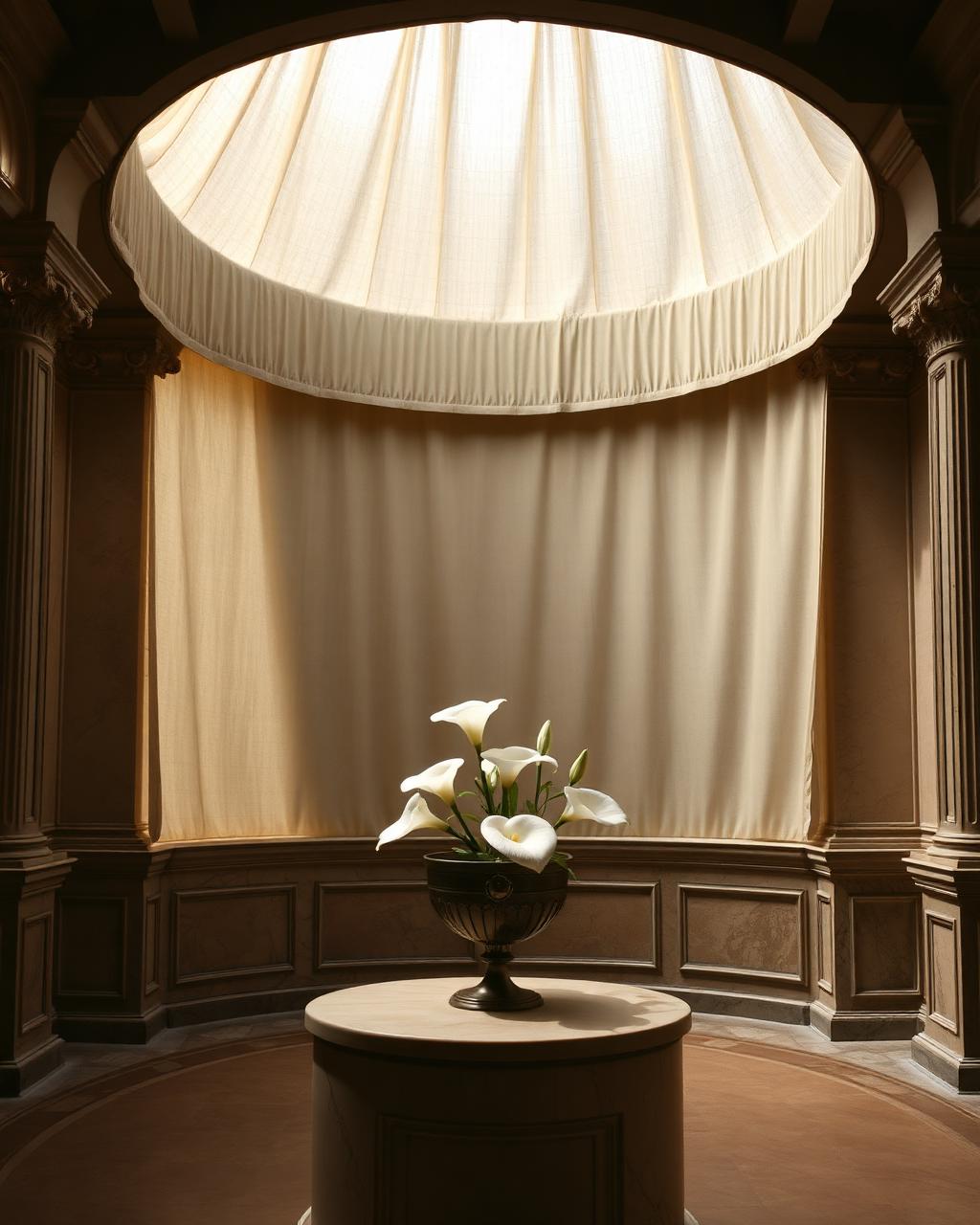 Würdevoller Innenraum mit Urne und Calla-Lilien — Tonlage Bestatter